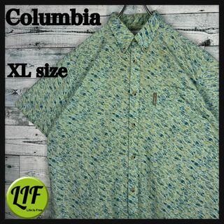 Columbia - コロンビア ロゴタグ 胸ポケット 魚総柄 半袖 BDシャツ XL