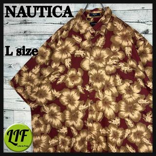 ノーティカ(NAUTICA)のノーティカ 胸ポケット 総柄 半袖シャツ ワインレッド L(シャツ)