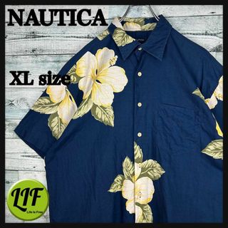 ノーティカ(NAUTICA)のノーティカ 胸ポケット 総柄 半袖シャツ ネイビー XL(シャツ)