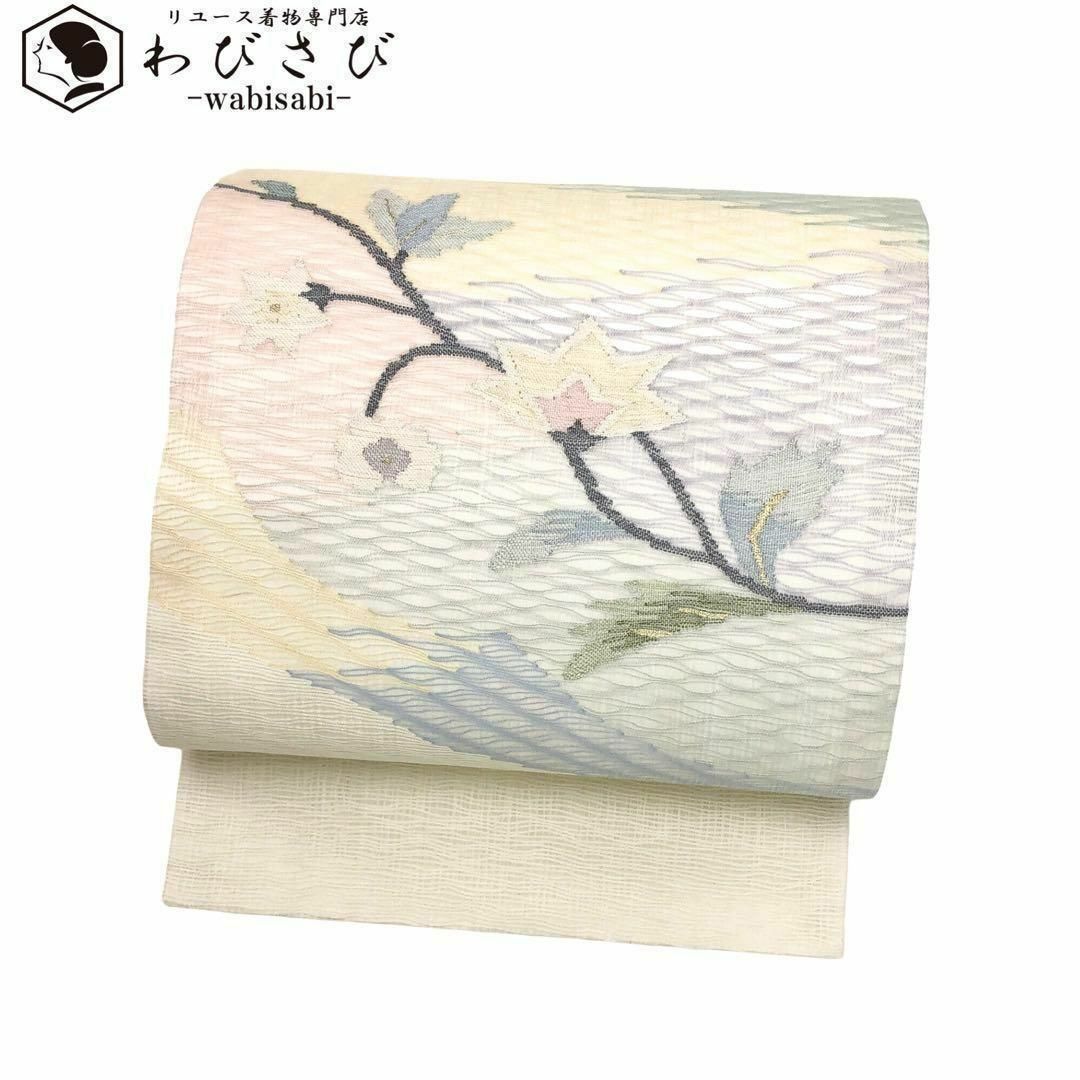夏帯 名古屋帯 すくい織 上品な花柄模様 乳白色 O-2878 夏帯 名古屋帯 すくい織 上品な花柄模様 乳白色 O-2878