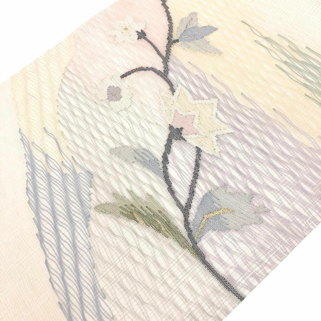 夏帯 名古屋帯 すくい織 上品な花柄模様 乳白色 O-2878 夏帯 名古屋帯 すくい織 上品な花柄模様 乳白色 O-2878