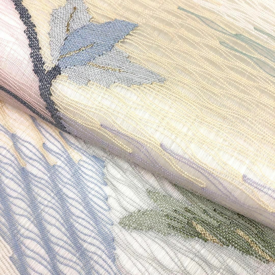 夏帯 名古屋帯 すくい織 上品な花柄模様 乳白色 O-2878 夏帯 名古屋帯 すくい織 上品な花柄模様 乳白色 O-2878