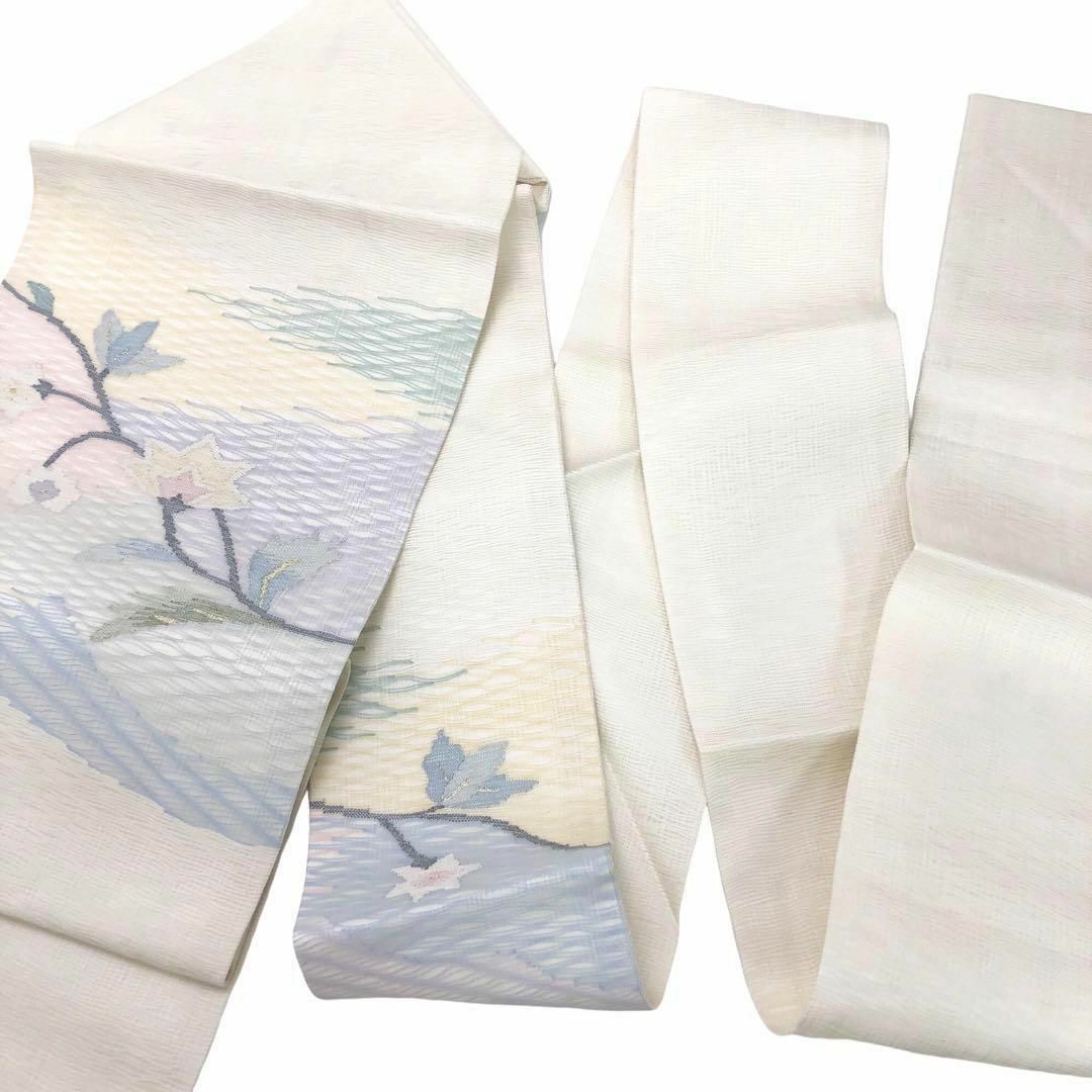 夏帯 名古屋帯 すくい織 上品な花柄模様 乳白色 O-2878 夏帯 名古屋帯 すくい織 上品な花柄模様 乳白色 O-2878