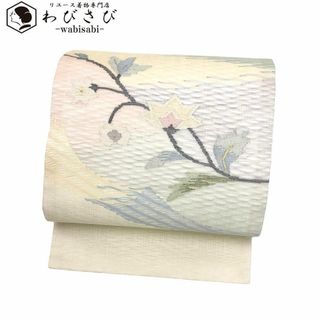 夏帯 名古屋帯 すくい織 上品な花柄模様 乳白色 O-2878(着物)