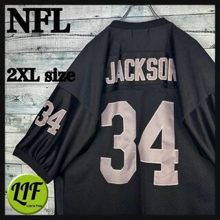 NFL 全刺繍 レイダース 半袖 アメフトゲームシャツ ブラック XXL(Tシャツ/カットソー(半袖/袖なし))