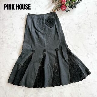 PINK HOUSE - 美品　PINK HOUSE ブラックデニム　マーメイドスカート　バラ　クロシェ