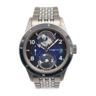 モンブラン(MONTBLANC)のMONTBLANC モンブラン  1858 ジオスフェール 腕時計 MB125567 チタン ステンレススチール セラミック シルバー ブルー文字盤  自動巻き デイト 【本物保証】(腕時計(アナログ))