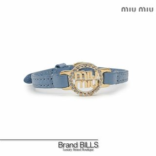 ミュウミュウ(miumiu)の未使用品 ミュウミュウ ブレスレット ラインストーン 5IB398_2F36_F0637 マドラスレザー ライトブルー ゴールド金具(ブレスレット/バングル)