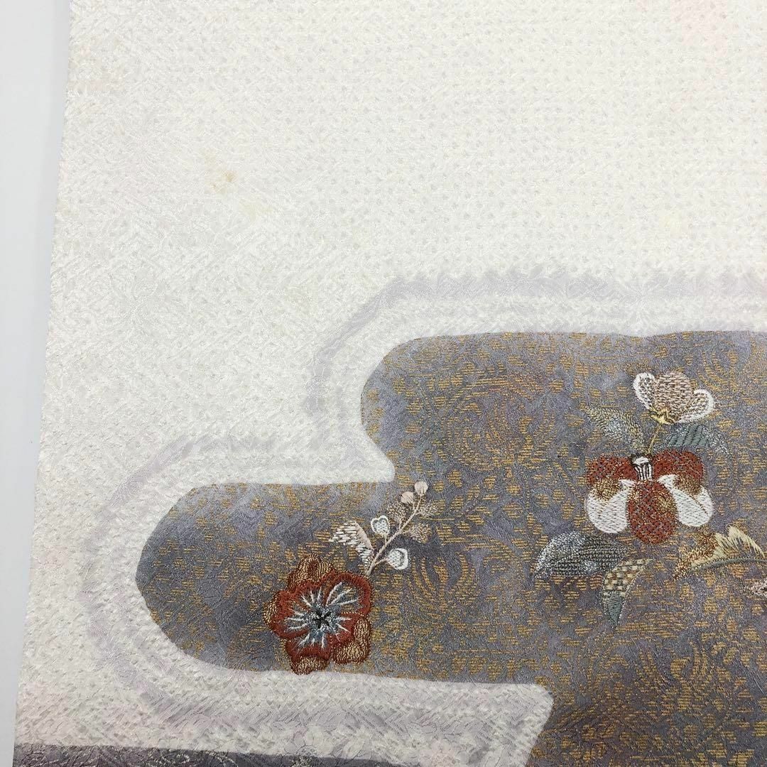 京袋帯 エ霞に花模様 絞り 刺繍 紗綾形 金糸 乳白色 O-3206 着物 京袋帯 エ霞に花模様 絞り 刺繍 紗綾形 金糸 乳白色 O-3206 着物