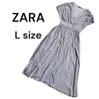 ザラ(ZARA)のZARA 花柄 ロング ワンピース 半袖 ライト ブルー L ザラ 水色(ロングワンピース/マキシワンピース)