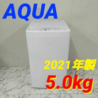17982 一人暮らし洗濯機　ガラストップ AQUA 2021年製 5.0kg(洗濯機)