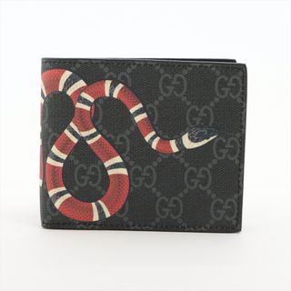 グッチ(Gucci)のグッチ スネーク PVC×レザー  ブラック メンズ コンパクトウォレット(長財布)