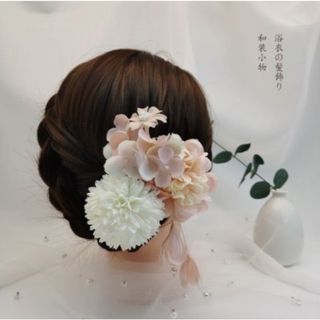 【パステルピンク】浴衣　髪飾り　浴衣小物　ヘアアクセサリー　和装　花火大会(ヘアゴム/シュシュ)