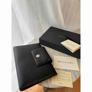 BVLGARI - 【極美品】BVLGARI  手帳カバー　レザー　黒　サークルロゴ　シルバー金具