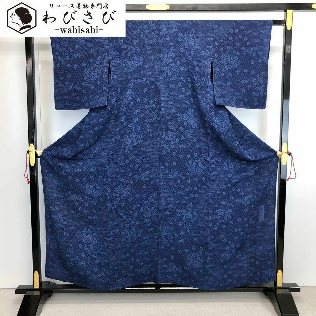単衣 小紋 阿波藍染伝統工芸 金子正 梅竹模様 縮緬 K-3680 単衣 小紋 阿波藍染伝統工芸 金子正 梅竹模様 縮緬 K-3680