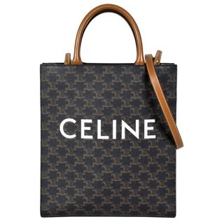 セリーヌ(celine)のセリーヌ CELINE バーティカルカバ スモール トートバッグ 2WAY 191542BZK.04LU ブラウン トリオンフ キャンバス ハンドバッグ ショルダーバッグ【中古】(トートバッグ)