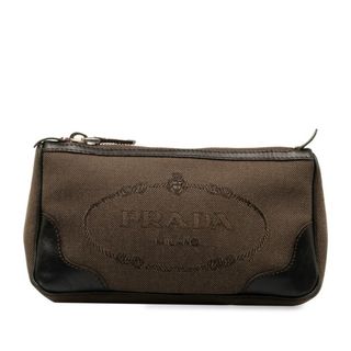 プラダ(PRADA)の美品 プラダ ロゴジャガード ポーチ キャンバス レディース PRADA 【1-0152062】(ポーチ)