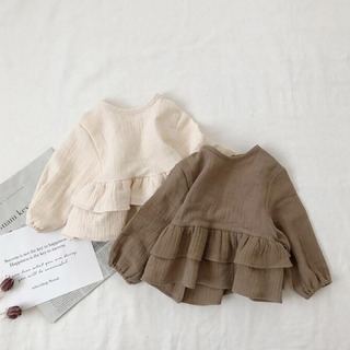 ❤️韓国子供服❤️　ブラウン　フリル　女の子　カジュアル　かわいい　長袖　(Tシャツ/カットソー)