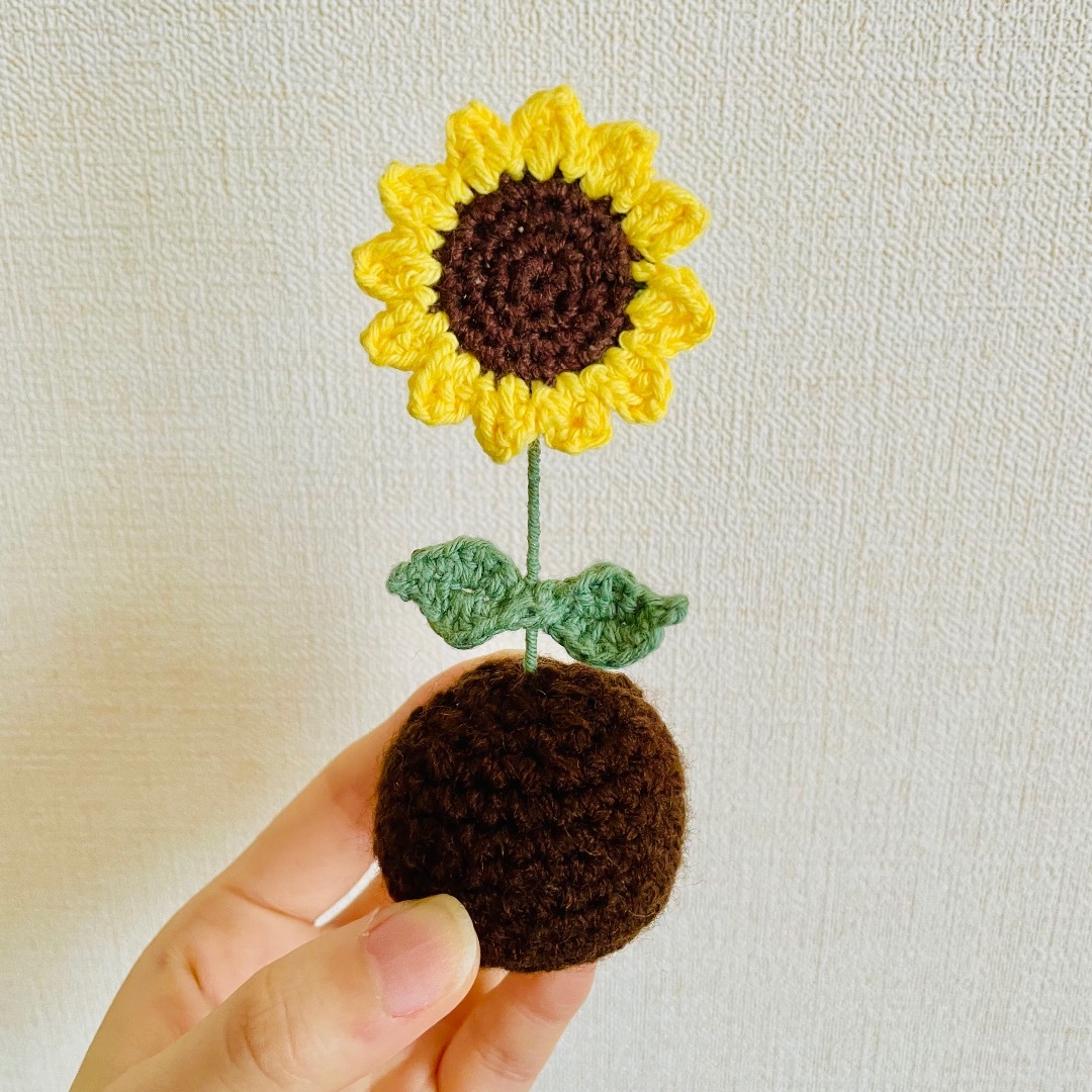 ハンドメイドかぎ針ひまわりブーケ植木鉢花束あみぐるみ枯れない花