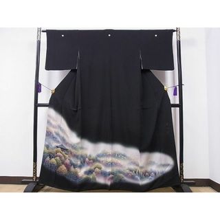 平和屋1■豪華黒留袖　作家物　手描き　風景文　暈し染め　逸品　CAAB1831ev(着物)