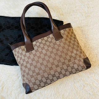 グッチ(Gucci)の美品＊GUCCI トート ハンドバッグ 肩掛 gg キャンバス レザー ベージュ(トートバッグ)