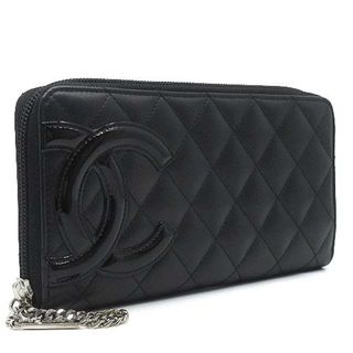 シャネル(CHANEL)のシャネル カンボンライン ラウンドファスナー 長財布 A50078 カーフ 黒(財布)