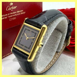 カルティエ(Cartier)の貴重 カルティエ マストタンクSM クォーツ  腕時計 黒文字盤 C104(腕時計)