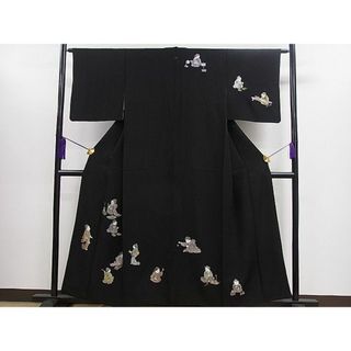 平和屋1■訪問着　人物文　黒地　金彩　逸品　CAAC9847ze(着物)