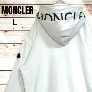 モンクレール(MONCLER)の美品【超人気デザイン】モンクレール フードロゴ ハーフジップ パーカー L 白(パーカー)