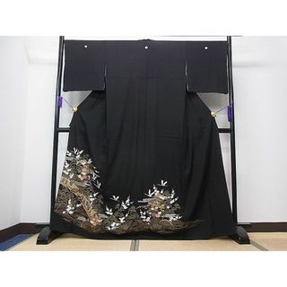 平和屋1■豪華黒留袖　飛鶴平安人物松竹梅　金彩　逸品　CAAB5343ua(着物)