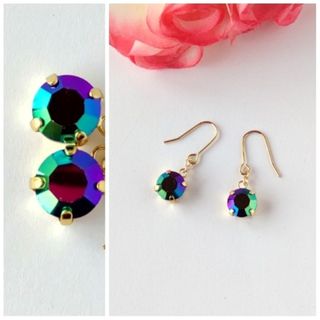 プレシオサ ハンドメイシマ  一粒 ピアス (ピーコックグリーン No.136)(ピアス)