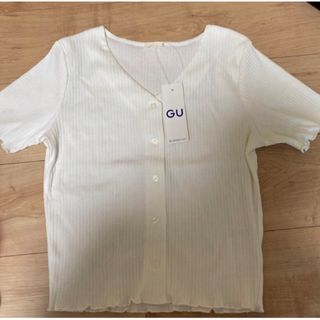 ジーユー(GU)の【新品】GU リブメロークロップドカーディガン　白　韓国　夏　半袖(Tシャツ(半袖/袖なし))