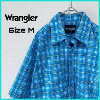 ラングラー(Wrangler)のラングラー Wrangler 半袖シャツ 古着 M チェック 水色/17(シャツ)