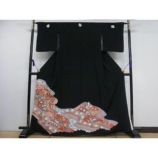 平和屋1■豪華黒留袖　駒刺繍　エ霞花鳥文　金彩　逸品　未使用　CAAB2937ut(着物)