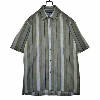 ヴィンテージ(VINTAGE)の日本製 ヴィンテージ ストライプ柄シャツ 緑 半袖 M レトロ 古着(シャツ)