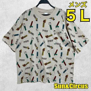 メンズ大きいサイズ5LペッツPEZ総柄レトロ半袖Tシャツ新品(Tシャツ/カットソー(半袖/袖なし))