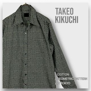 タケオキクチ(TAKEO KIKUCHI)の【タケオキクチ】TAKEO KIKUCHI 長袖シャツ 黒 幾何学模様 総柄 L(シャツ)