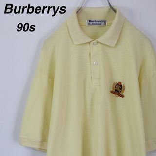 バーバリー(BURBERRY)の【90s】バーバリーズ／ポロシャツ　英国製　イギリス製　刺繍ロゴ　黄　ビンテージ(ポロシャツ)