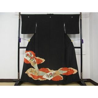 平和屋1■豪華黒留袖　駒刺繍　雲取り草花扇文　金彩　逸品　CAAC5360rv(着物)