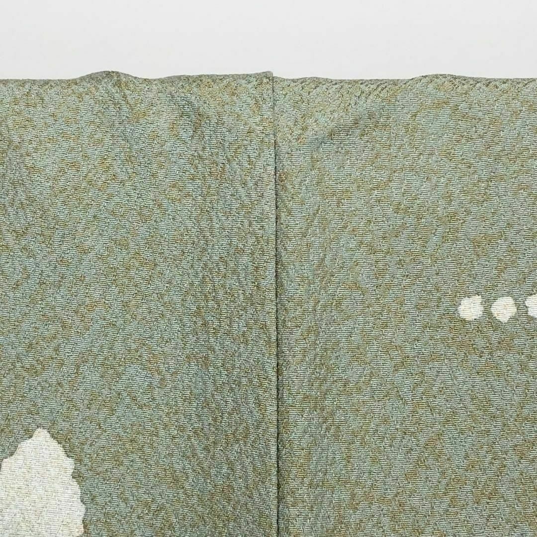 訪問着 美しい花柄模様 金駒刺繍 金彩 縮緬 薄灰緑色 K-3573 訪問着 美しい花柄模様 金駒刺繍 金彩 縮緬 薄灰緑色 K-3573