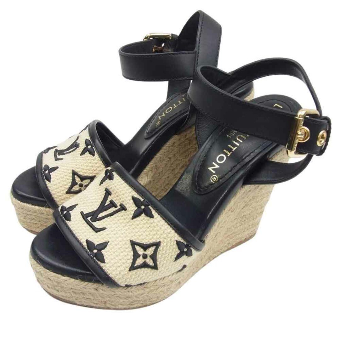 LOUIS VUITTON - LOUIS VUITTON ルイ・ヴィトン サンダル 23SS LVスターボードライン ウェッジソール モノグラム サンダル シューズ ブラック系 34【中古】