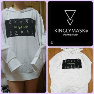 ♡新品KINGLYMASK ロゴプリントオーバーパーカーホワイト白メンズ可愛い(パーカー)