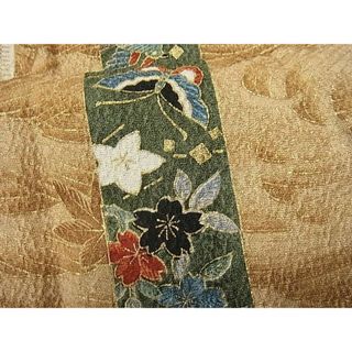 平和屋1■上質な小紋　環小袖　作家物　花蝶間道　金彩　反端付き　逸品　CAAB2409yc(着物)