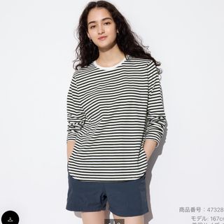 ユニクロ(UNIQLO)のセール‼️ユニクロ⭐️ソフトコットンボーダーラウンドヘムT⭐️Ｌ(Tシャツ(長袖/七分))