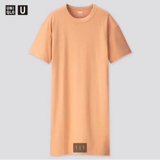 ユニクロ(UNIQLO)のUNIQLO ユニクロ　クルーネックTワンピース　半袖　オレンジ　Sサイズ(ひざ丈ワンピース)