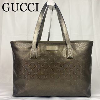 Gucci - GUCCI トートバッグ　GG柄　インプリメ　ゴールド　PVC×レザー　A4可能