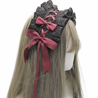 【色:黒+赤】Sitengle ヘッドドレス ロリータ 髪飾り ゴスロリ ヘアア