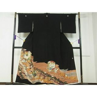 平和屋1■豪華黒留袖　作家物　駒刺繍　貝桶飛鶴花文　金彩　逸品　CAAC4146vf(着物)