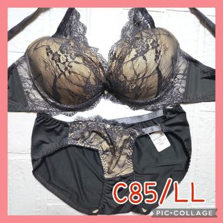 新品未使用 ブラジャーショーツセット C85/LL 3541 チャコールグレー(ブラ&ショーツセット)