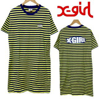 エックスガール(X-girl)のX-girl エックスガール 半袖 ボーダー ロゴ Tシャツ ワンピース ネオン(ミニワンピース)